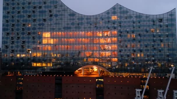 Elbphilharmonie Concertzaal Hamburg Nachts Verbazingwekkende Drone Shot City Hamburg Duitsland — Stockvideo