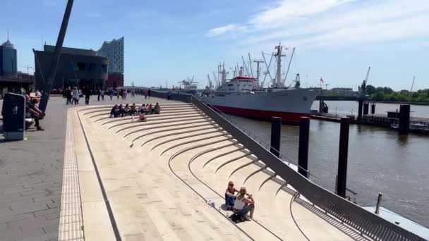Elbe Riverside Hamburg Harbour City Hamburg Germany May 2022 — Video