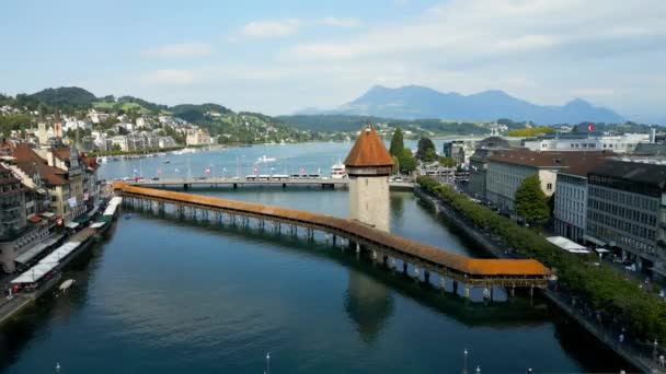 Famous Chapel Bridge River Reuss Lucerne Travel Photography — Video Stock