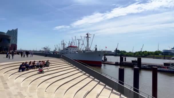 Hamburg Limanında Elbe Nehri Kenti Hamburg Almanya Mayıs 2022 — Stok video