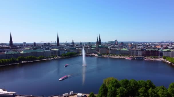 Binnenalster Adlı Alster Nehri Ile Hamburg Şehir Merkezinin Hava Görüntüsü — Stok video