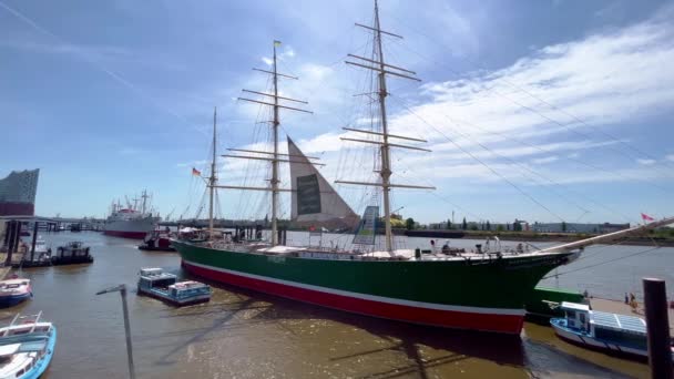 Hamburg Limanı Nda Ünlü Yelkenli Gemisi Rickmer Rickmers Hamburg Almanya — Stok video