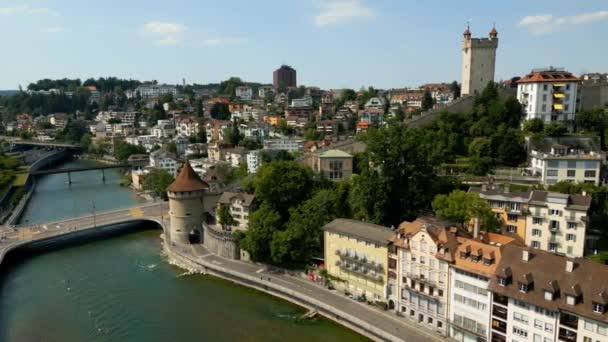 Die Reuss Der Stadt Luzern Der Schweiz Von Oben Luftaufnahme — Stockvideo