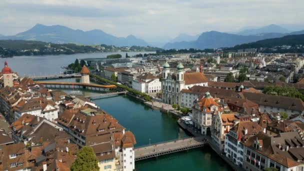 Niesamowity Widok Lotu Ptaka Miasto Lucerna Szwajcarii Podróże — Wideo stockowe