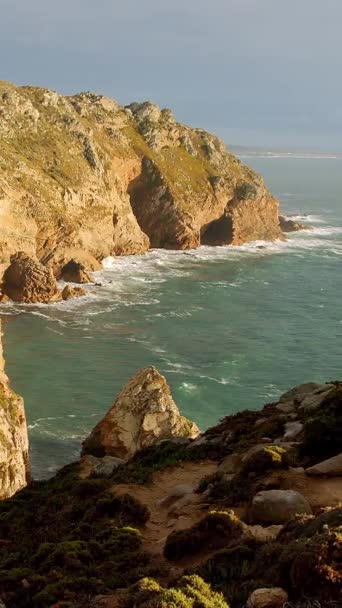 Захід Сонця Над Кейп Рокою Португалія Найзахідніша Точка Європи Подорожує — стокове відео