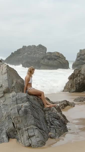 Bella Spiaggia Adraga Sulla Costa Dell Oceano Atlantico Portogallo Fotografia — Video Stock