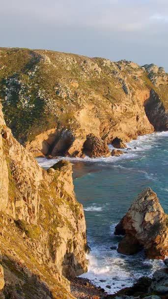 Portekiz Harika Bir Yer Cabo Roca Atlantik Okyanusu Kıyısında Günbatımı — Stok video