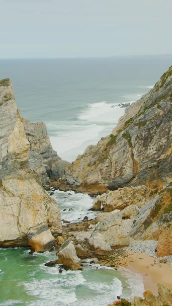Portekiz Deki Cabo Roca Nın Kayalık Kıyıları Seyahat Fotoğrafçılığı — Stok video