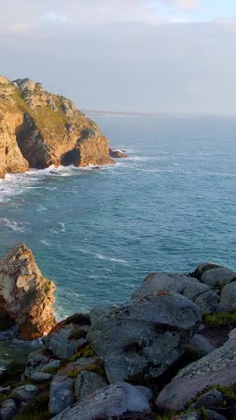 Tempat Yang Indah Portugal Cabo Roca Pantai Samudra Atlantik Pemandangan — Stok Video
