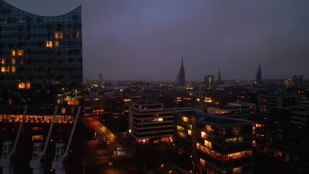 Panoramautsikt Över Staden Hamburg Natten Hamburg Tyskland December 2022 — Stockvideo