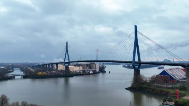Koehlbrandt Bridge Port Hamburg City Hamburg Germany December 2022 — Vídeo de Stock