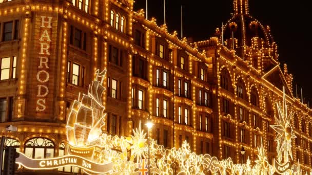 Harrods Department Store London Night ロンドン イギリス 2022年12月20日 — ストック動画