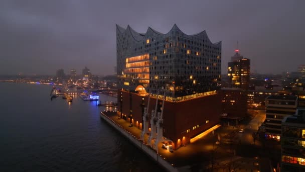 Berühmtestes Gebäude Hamburgs Die Elbphilharmonie Bei Nacht Stadt Hamburg Deutschland — Stockvideo