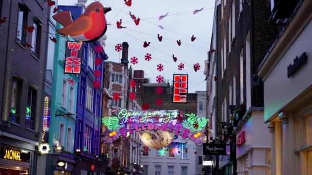 Bela Decoração Natal Rua Carnaby Londres Londres Reino Unido Dezembro — Vídeo de Stock