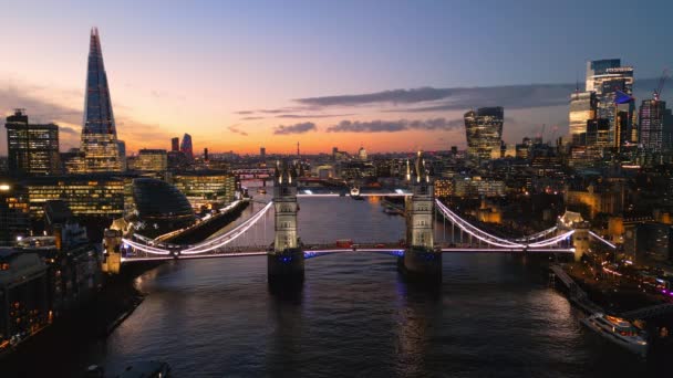 Puesta Sol Sobre Londres Increíble Vista Aérea Por Noche Londres — Vídeo de stock