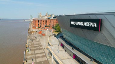 M S Bank Arena Liverpool at the docks - aerial view - LIVERPOOL, UNITED KINGDOM - AUGUST 16, 2022