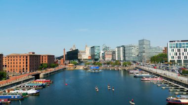 Albert Dock in Liverpool - aerial view - LIVERPOOL, UNITED KINGDOM - AUGUST 16, 2022