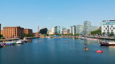 Albert Dock in Liverpool - aerial view - LIVERPOOL, UNITED KINGDOM - AUGUST 16, 2022