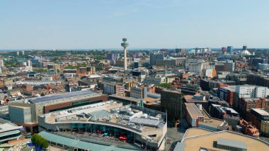 Flight over the city center of Liverpool - drone photography