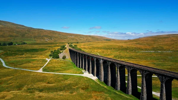 stock image Ribblehead Viaduct at Yorkshire Dales National Park - aerial view - drone photography