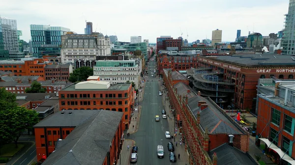 Flight Famous Deansgate Street City Manchester Drone Photography — Stockfoto