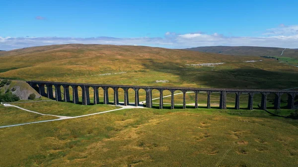 stock image Impressive Ribblehead Viaduct at Yorkshire Dales National Park - aerial view - drone photography