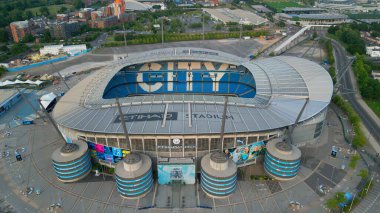 Etihad Stadium of Manchester City - aerial view - MANCHESTER, UNITED KINGDOM - AUGUST 15, 2022