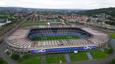 Edinburgh 'daki Murrayfield Stadyumu - hava manzaralı - EDINBURGH, BİRLİK KINGDOM - Ekim 04, 2022