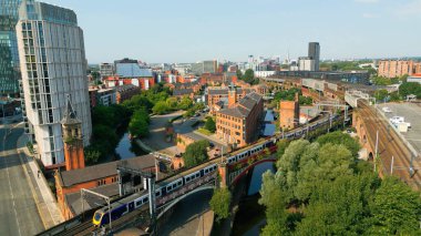 Deansgate Castlefield station in Manchester - aerial view - MANCHESTER, UNITED KINGDOM - AUGUST 15, 2022
