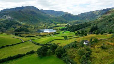 The amazing mountains and valleys at Lake District National Park in England - aerial view - drone photography