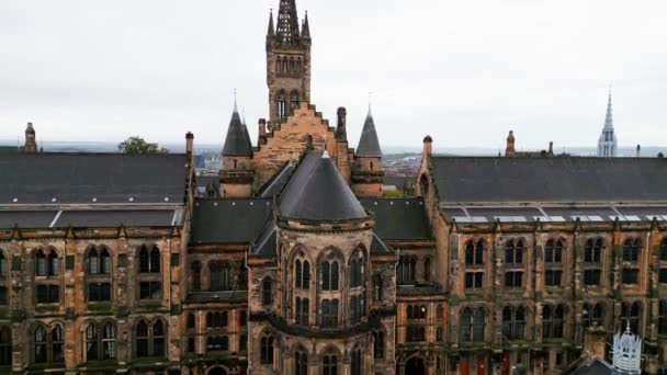 Universidade Glasgow Edifício Principal Histórico Cima Vista Aérea Glasgow Reino — Vídeo de Stock