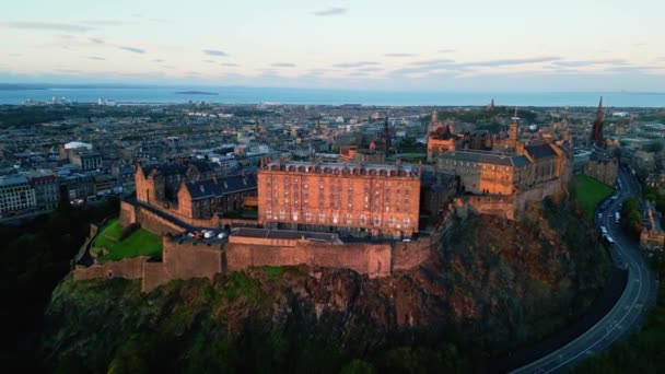 Edinburský Hrad Večerních Hodinách Letecký Výhled Edinburgh Spojené Království Října — Stock video