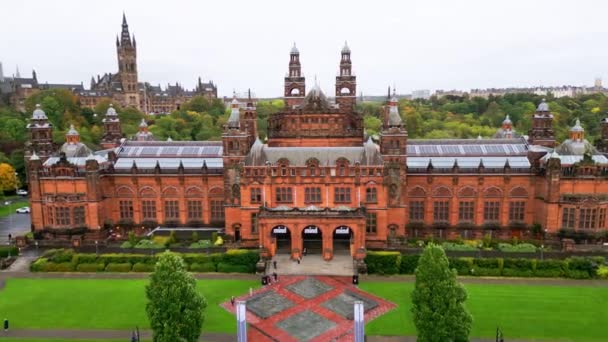 Kelvingrove Πινακοθήκη Και Μουσείο Στη Γλασκώβη Αεροφωτογραφία Glasgow Ηνωμενο Βασιλειο — Αρχείο Βίντεο