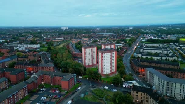 Letecký Pohled Město Glasgow Večerních Hodinách Glasgow Spojené Království Října — Stock video
