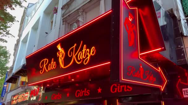 Red Cat Erotic Club Hamburg Reeperbahn Entertainment Red Light District — Stock video