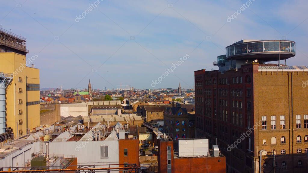 Guinness Brewery and Storehouse in Dublin St James Gate - aerial view from above - DUBLIN, IRELAND - APRIL 20, 2022