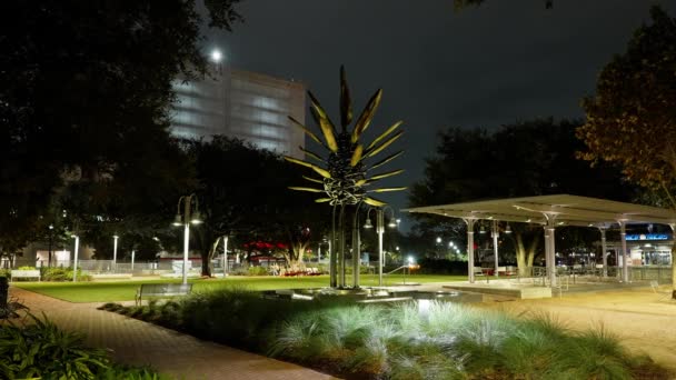 Market Square Park Houston Downtown Bei Nacht Houston Texas November — Stockvideo