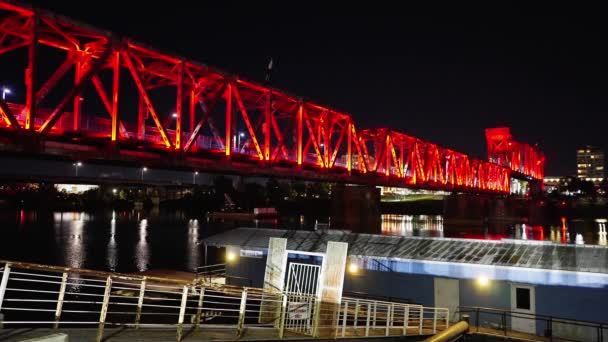 Little Rock Taki Kavşak Köprüsü Gece Aydınlandı Küçük Kaya Arkansas — Stok video