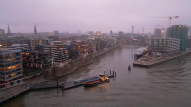 Hamburg harbor in the evening - view from above - CITY OF HAMBURG, GERMANY - DECEMBER 26, 2022