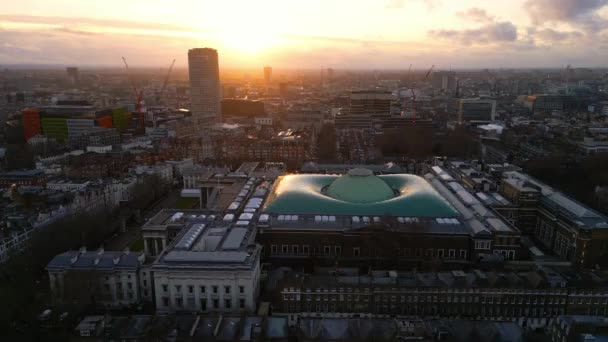 Britské Muzeum Londýně Shora Letecký Pohled Při Západu Slunce Londýn — Stock video