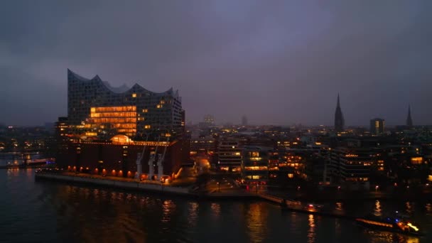 Elbphilharmonie Koncertterem Hamburgban Éjjel Elképesztő Drónfelvétel Hamburg Városa Németország December — Stock videók