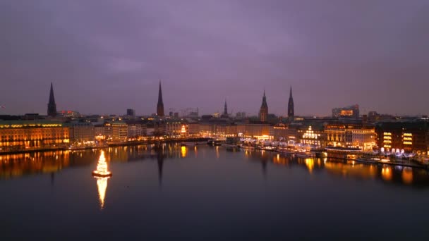 Schöne Innenstadt Von Hamburg Bei Nacht Zur Weihnachtszeit Hamburg Deutschland — Stockvideo