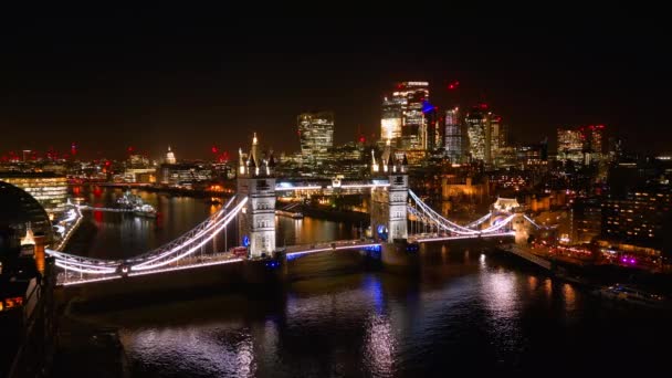 London Tower Bridge City London Éjjel Csodálatos Légi Kilátás London — Stock videók