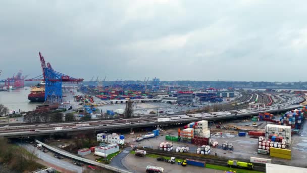 Hamburger Hafen Tollerort Containerschifffahrt Hamburg Deutschland Dezember 2022 — Stockvideo