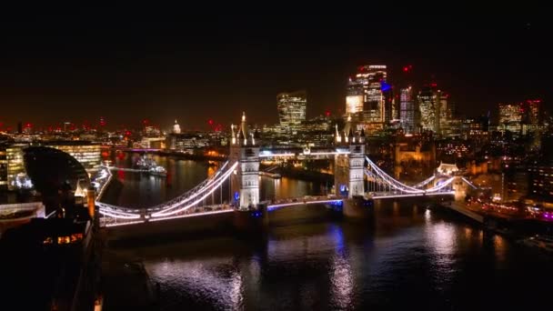 London Tower Bridge City London Éjjel Csodálatos Légi Kilátás London — Stock videók