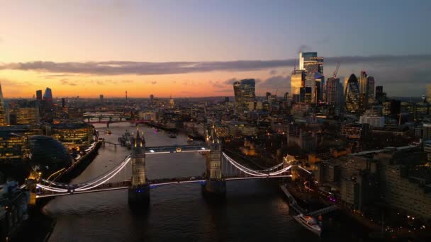 Londra Üzerinde Gün Batımı Akşamları Inanılmaz Hava Manzarası London Rli — Stok video