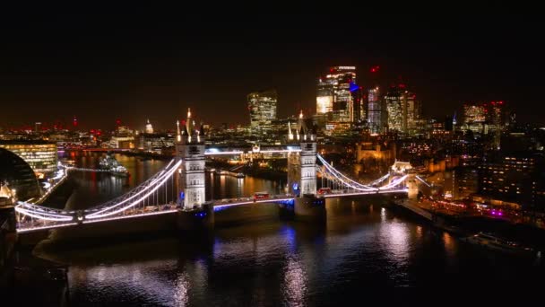 Classic Aerial Shot London Tower Bridge Night London United Kingdom — Stock Video