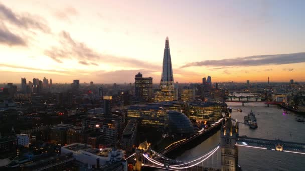 Maravillosa Vista Nocturna Sobre Londres Tower Bridge Desde Arriba Londres — Vídeos de Stock