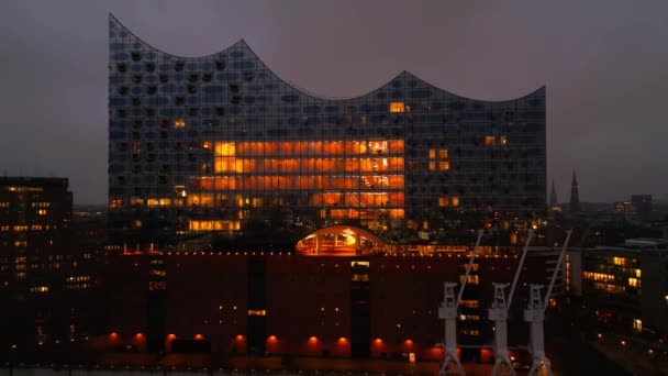 Amazing Night View Elbphilharmonie Concert Hall Hamburg City Hamburg Germany — Stockvideo