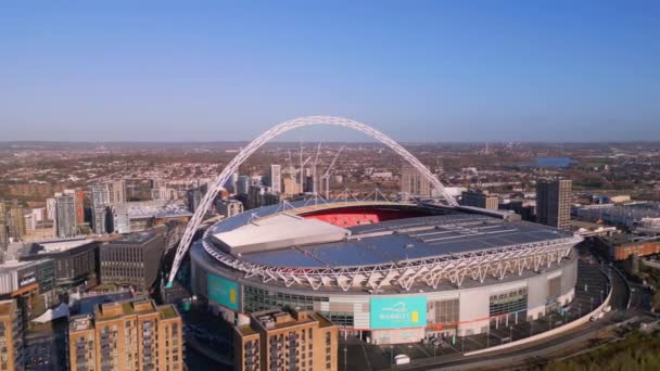 Vista Aérea Sobre Estádio Wembley Londres Dia Ensolarado Londres Reino — Vídeo de Stock